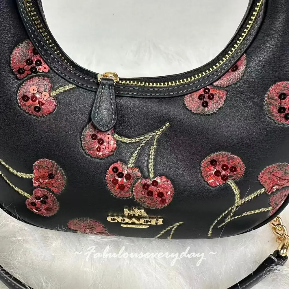 Coach Carmen Mini Crossbody Bag With Cherry Print In Leather/Gold/Black CCZ22